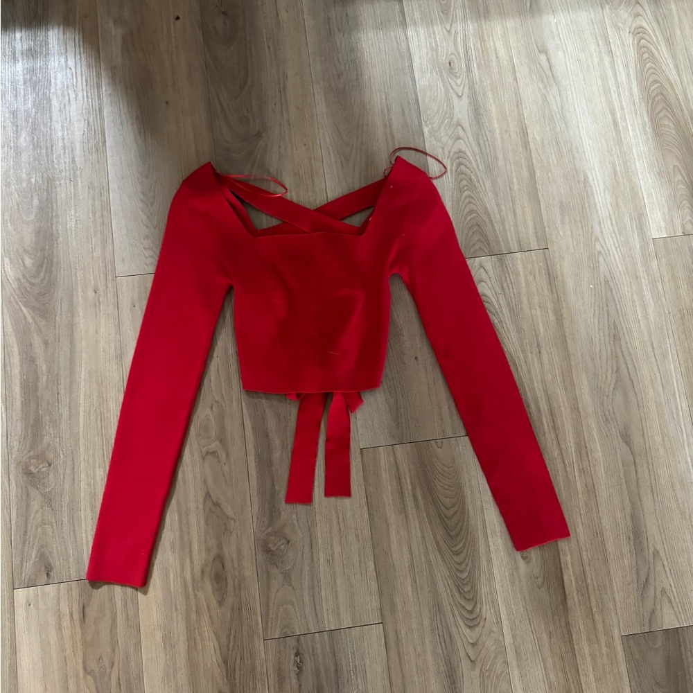 Pants Store Red Lace-Up Back Sweater Small